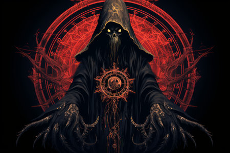 A brooding and mysterious warlock, bound to a powerful otherworldly patron and wielding eldritch powers. - Generative AIの素材