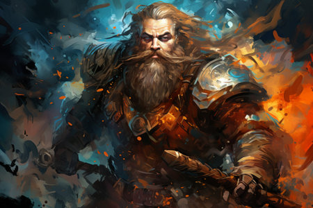 A battle-hardened dwarf warrior, renowned for skill with a warhammer and unyielding determination. - Generative AIの素材