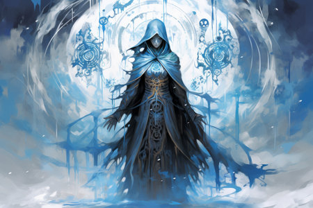 A frost mage, capable of freezing enemies in their tracks and summoning blizzards of icy destruction. - Generative AIの素材