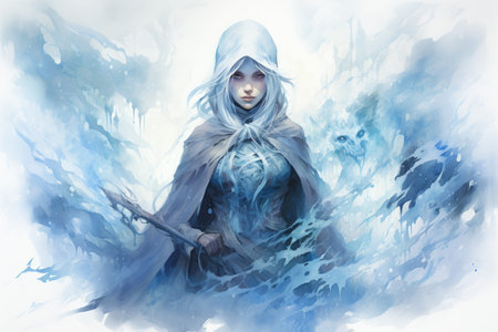 A frost mage, capable of freezing enemies in their tracks and summoning blizzards of icy destruction. - Generative AIの素材