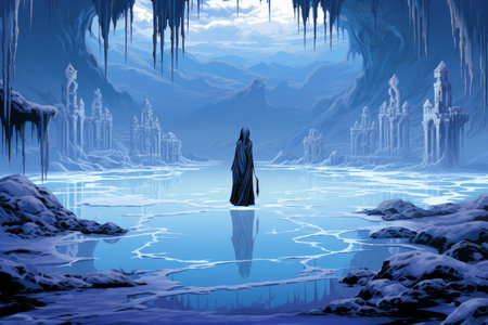 A frost mage, capable of freezing enemies in their tracks and summoning blizzards of icy destruction. - Generative AIの素材
