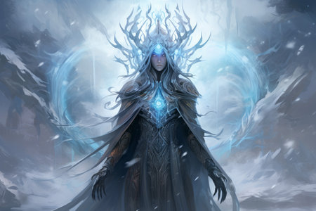 A frost mage, capable of freezing enemies in their tracks and summoning blizzards of icy destruction. - Generative AIの素材