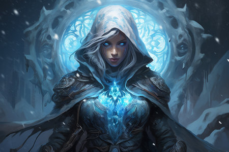 A frost mage, capable of freezing enemies in their tracks and summoning blizzards of icy destruction. - Generative AIの素材