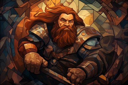 A battle-hardened dwarf warrior, renowned for skill with a warhammer and unyielding determination. - Generative AIの素材