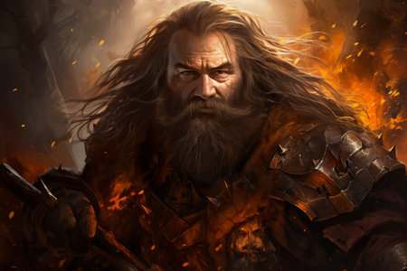 A battle-hardened dwarf warrior, renowned for skill with a warhammer and unyielding determination. - Generative AIの素材