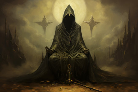 A brooding and mysterious warlock, bound to a powerful otherworldly patron and wielding eldritch powers. - Generative AIの素材