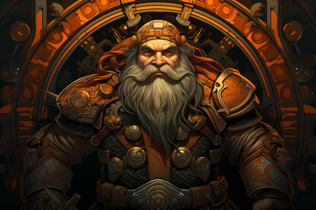A battle-hardened dwarf warrior, renowned for skill with a warhammer and unyielding determination. - Generative AIの素材