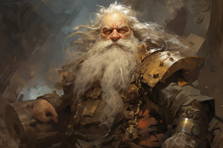 A battle-hardened dwarf warrior, renowned for skill with a warhammer and unyielding determination. - Generative AIの素材