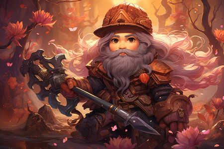 A battle-hardened dwarf warrior, renowned for skill with a warhammer and unyielding determination. - Generative AIの素材