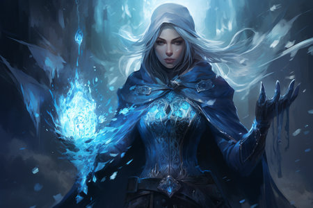 A frost mage, capable of freezing enemies in their tracks and summoning blizzards of icy destruction. - Generative AIの素材