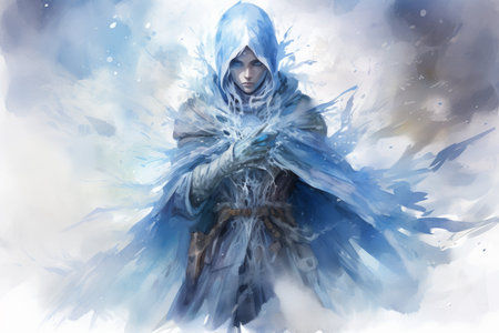 A frost mage, capable of freezing enemies in their tracks and summoning blizzards of icy destruction. - Generative AIの素材