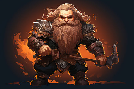 A battle-hardened dwarf warrior, renowned for skill with a warhammer and unyielding determination. - Generative AIの素材