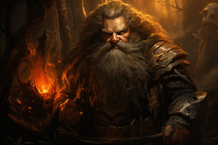 A battle-hardened dwarf warrior, renowned for skill with a warhammer and unyielding determination. - Generative AIの素材