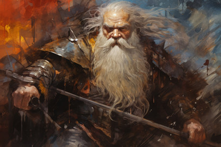 A battle-hardened dwarf warrior, renowned for skill with a warhammer and unyielding determination. - Generative AIの素材