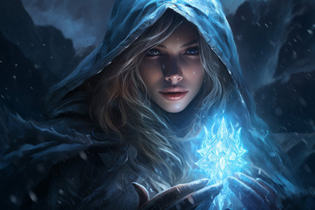 A frost mage, capable of freezing enemies in their tracks and summoning blizzards of icy destruction. - Generative AIの素材