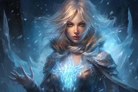 A frost mage, capable of freezing enemies in their tracks and summoning blizzards of icy destruction. - Generative AIの素材