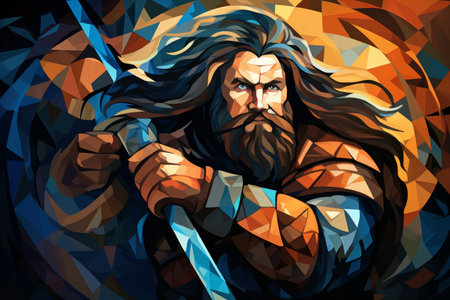 A battle-hardened dwarf warrior, renowned for skill with a warhammer and unyielding determination. - Generative AIの素材