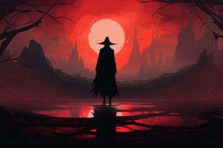 A brooding and mysterious warlock, bound to a powerful otherworldly patron and wielding eldritch powers. - Generative AIの素材