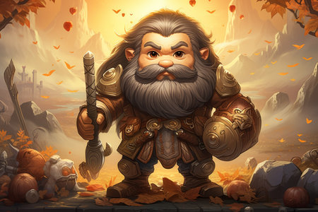 A battle-hardened dwarf warrior, renowned for skill with a warhammer and unyielding determination. - Generative AIの素材