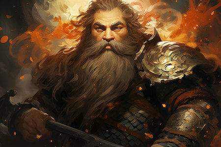 A battle-hardened dwarf warrior, renowned for skill with a warhammer and unyielding determination. - Generative AIの素材