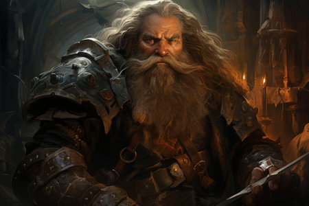 A battle-hardened dwarf warrior, renowned for skill with a warhammer and unyielding determination. - Generative AIの素材