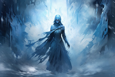 A frost mage, capable of freezing enemies in their tracks and summoning blizzards of icy destruction. - Generative AIの素材