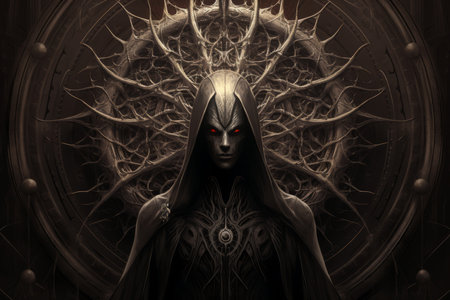 A brooding and mysterious warlock, bound to a powerful otherworldly patron and wielding eldritch powers. - Generative AIの素材