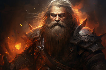 A battle-hardened dwarf warrior, renowned for skill with a warhammer and unyielding determination. - Generative AIの素材