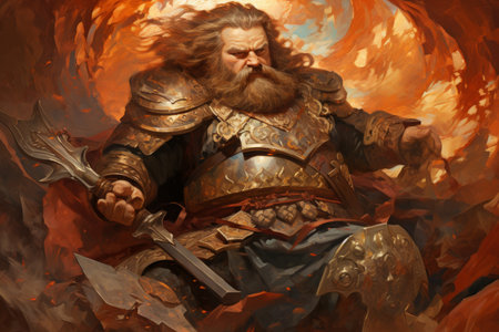 A battle-hardened dwarf warrior, renowned for skill with a warhammer and unyielding determination. - Generative AIの素材