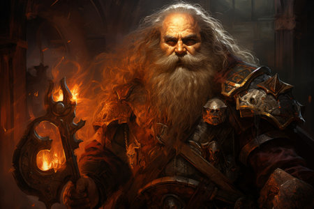 A battle-hardened dwarf warrior, renowned for skill with a warhammer and unyielding determination. - Generative AIの素材