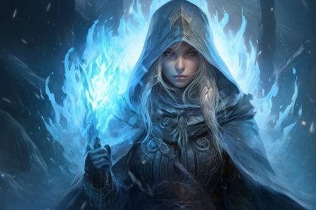 A frost mage, capable of freezing enemies in their tracks and summoning blizzards of icy destruction. - Generative AIの素材