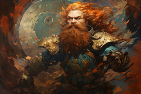 A battle-hardened dwarf warrior, renowned for skill with a warhammer and unyielding determination. - Generative AIの素材
