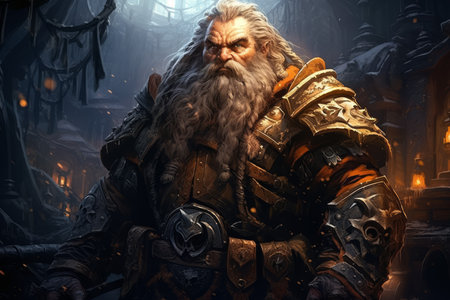 A battle-hardened dwarf warrior, renowned for skill with a warhammer and unyielding determination. - Generative AIの素材