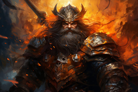 A battle-hardened dwarf warrior, renowned for skill with a warhammer and unyielding determination. - Generative AIの素材