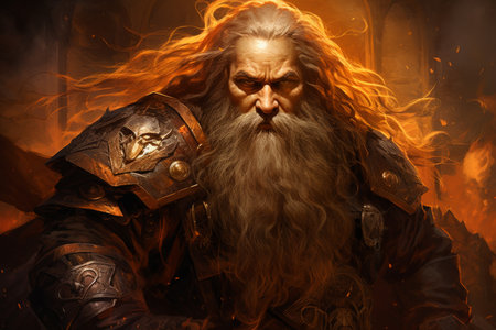 A battle-hardened dwarf warrior, renowned for skill with a warhammer and unyielding determination. - Generative AIの素材