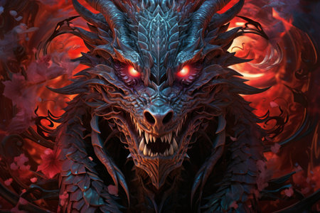 A fearsome half-dragon warrior, with fiery breath - Generative AIの素材