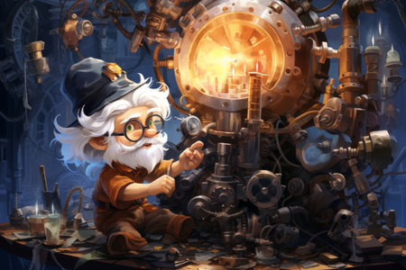 A quick-witted gnome inventor, creating ingenious gadgets - Generative AIの素材