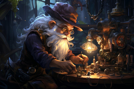 A quick-witted gnome inventor, creating ingenious gadgets - Generative AIの素材