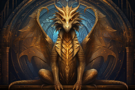 A wise and ancient dragon, with scales that shimmer in the sunlight - Generative AIの素材