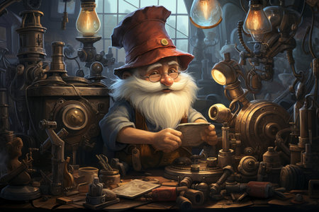 A quick-witted gnome inventor, creating ingenious gadgets - Generative AIの素材