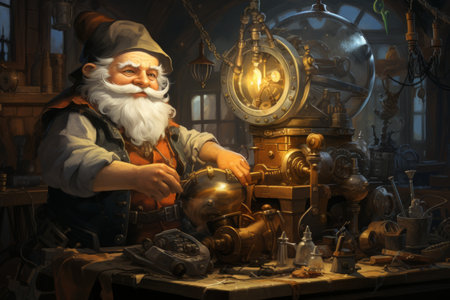 A quick-witted gnome inventor, creating ingenious gadgets - Generative AIの素材