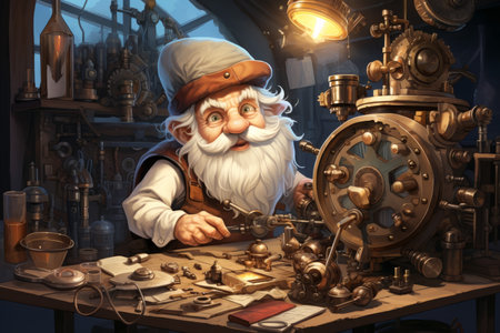 A quick-witted gnome inventor, creating ingenious gadgets - Generative AIの素材