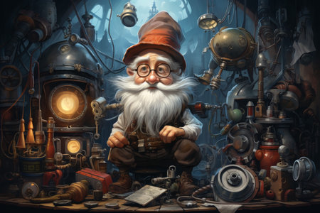 A quick-witted gnome inventor, creating ingenious gadgets - Generative AIの素材