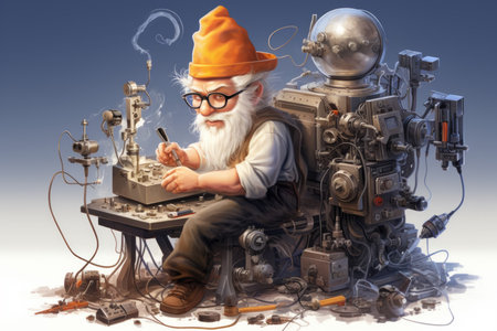 A quick-witted gnome inventor, creating ingenious gadgets - Generative AIの素材