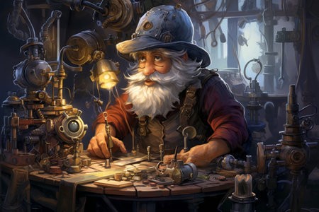A quick-witted gnome inventor, creating ingenious gadgets - Generative AIの素材
