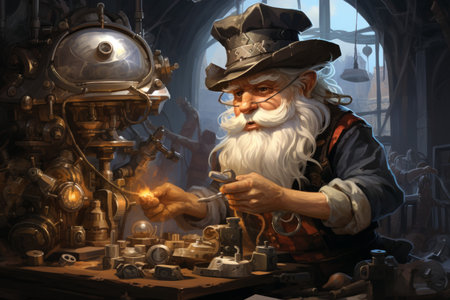 A quick-witted gnome inventor, creating ingenious gadgets - Generative AIの素材