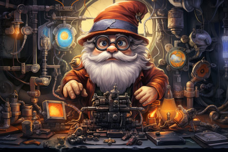 A quick-witted gnome inventor, creating ingenious gadgets - Generative AIの素材