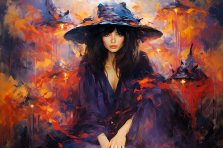 A mysterious and enigmatic sorceress, wielding ancient spells - Generative AIの素材