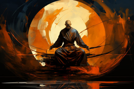 A solemn and disciplined monk, mastering martial arts and achieving inner harmony. - Generative AIの素材