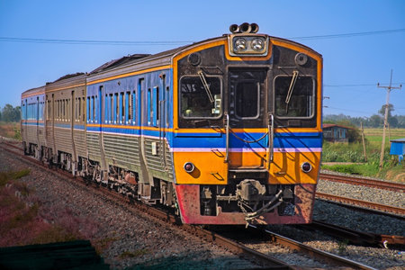 Diesel railcar on the railway.の写真素材